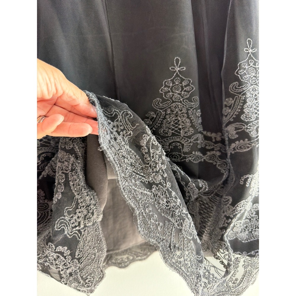 Soft Surroundings Black Mesh Embroidered Lace Trim Midi Skirt Small - Picture 5 of 10